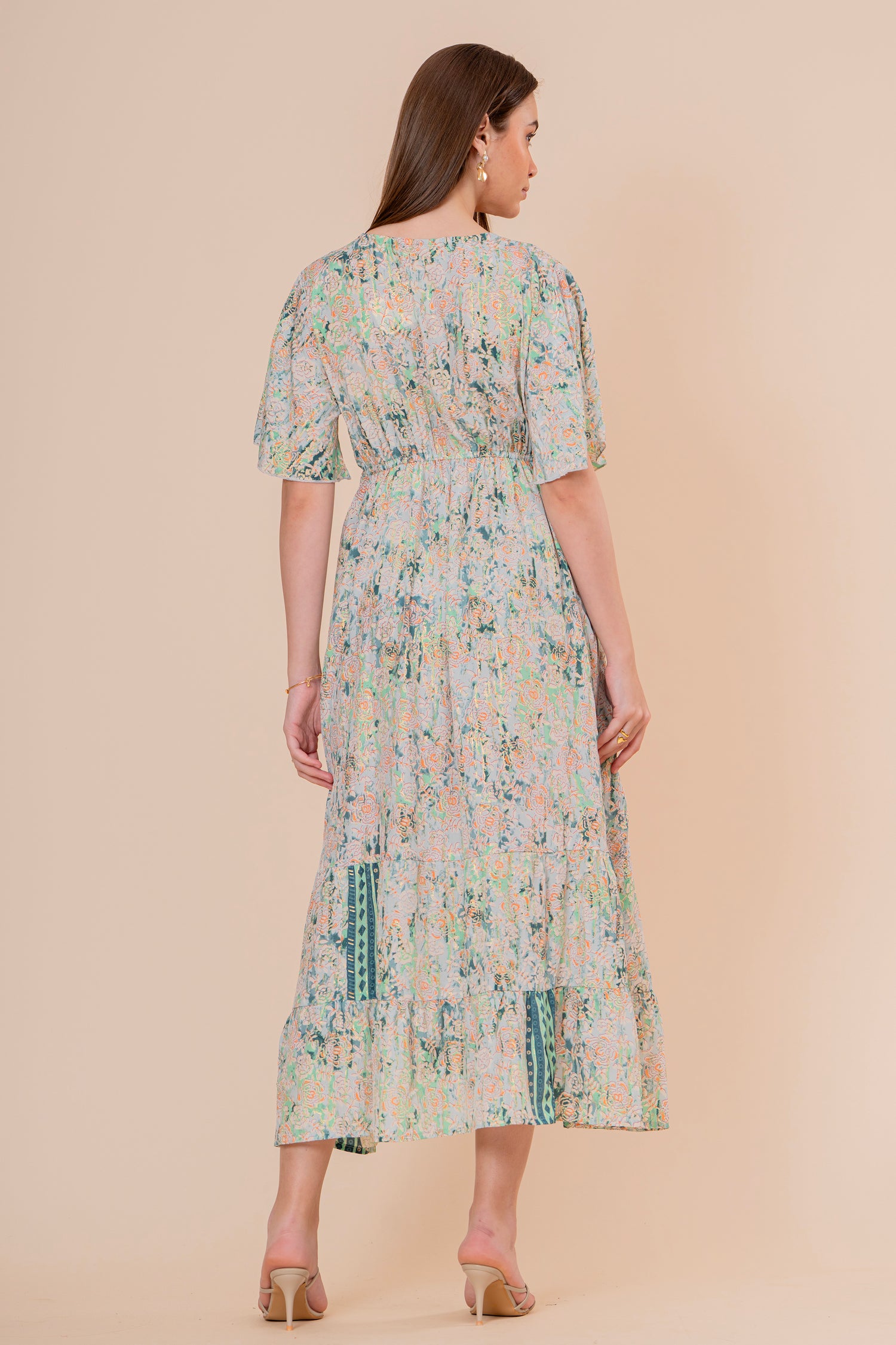 Vestido Maxi Crudo Texturizado con Mangas
