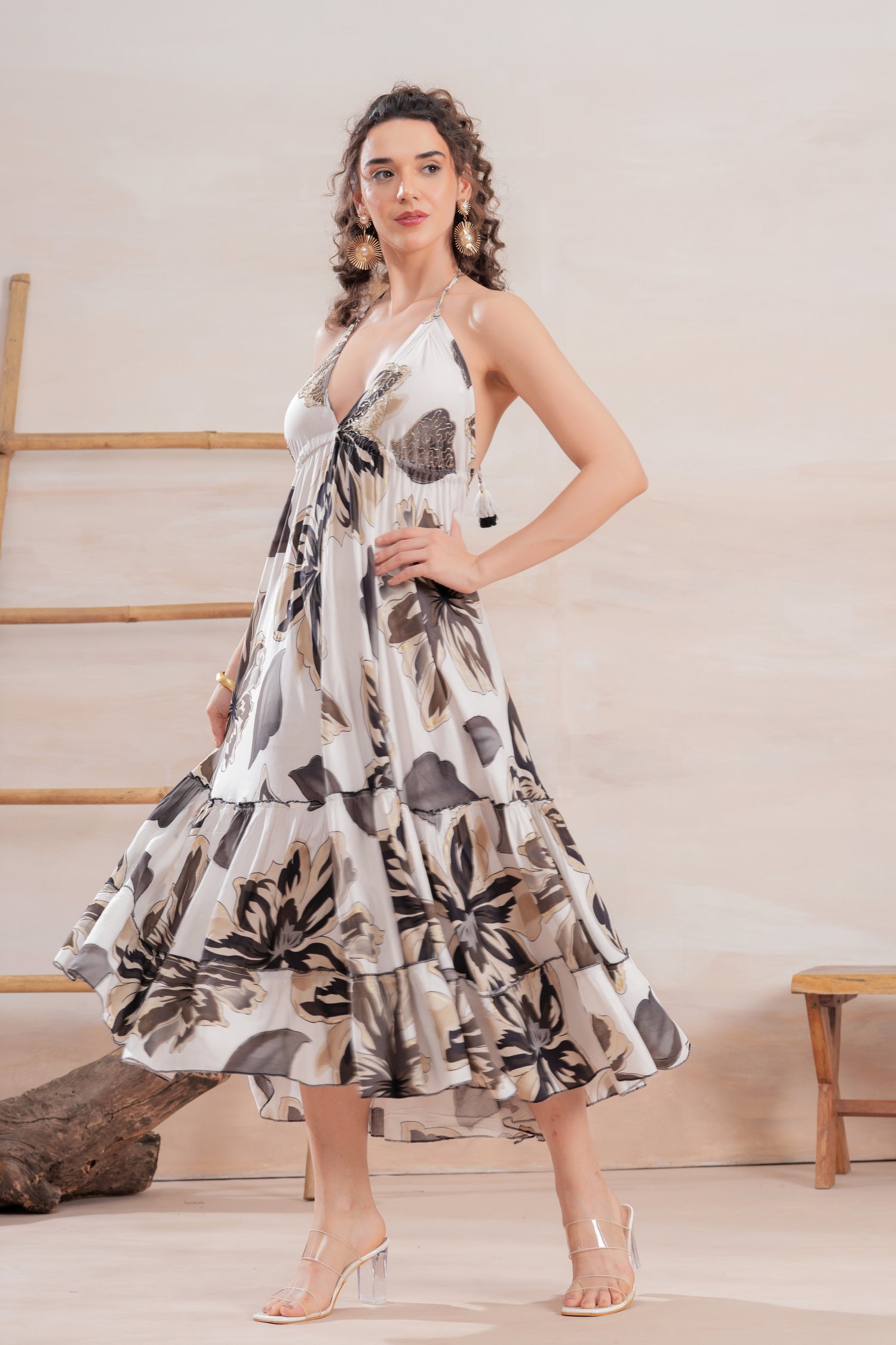 Vestido Midi Espalda Abierta Mocha Bloom