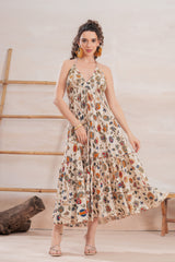 Vestido Midi Espalda Abierta Floral Multicolor