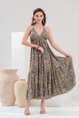 Vestido Midi Halter Flores del Raj
