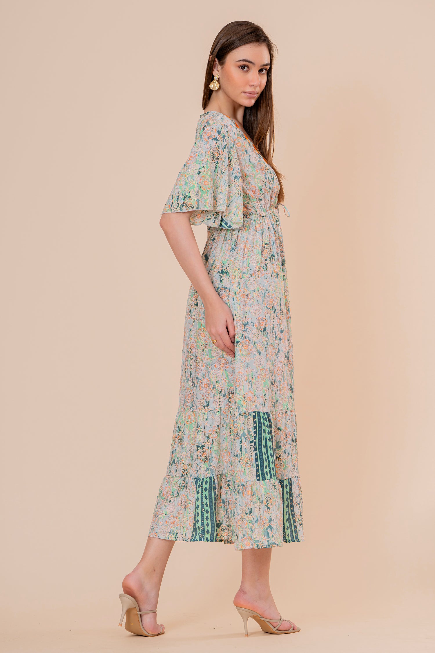 Vestido Maxi Crudo Texturizado con Mangas