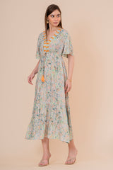Vestido Maxi Crudo Texturizado con Mangas